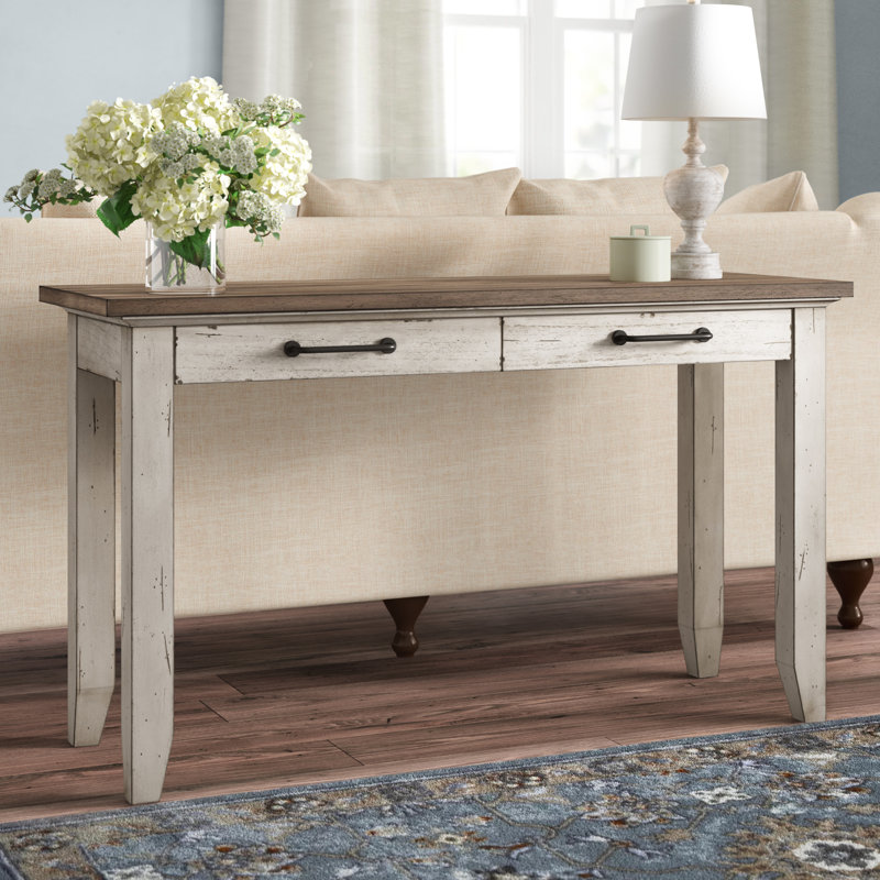 Console en bois massif Elgin, Ivoire rustique