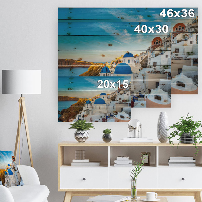 «Beautiful Santorin Homes Grèce», photographie, H 15 po x l 20 po x P 1 po, Bois