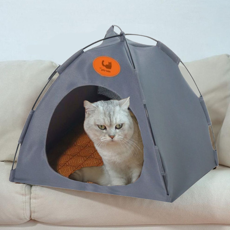 Tente pour animaux avec matelas en rotin, Gris