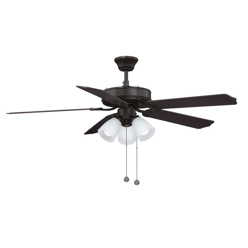 Ventilateur de plafond standard de 52 po à 5 pales avec chaînette et ensemble d'éclairage Garrett, Blanc satiné givré
