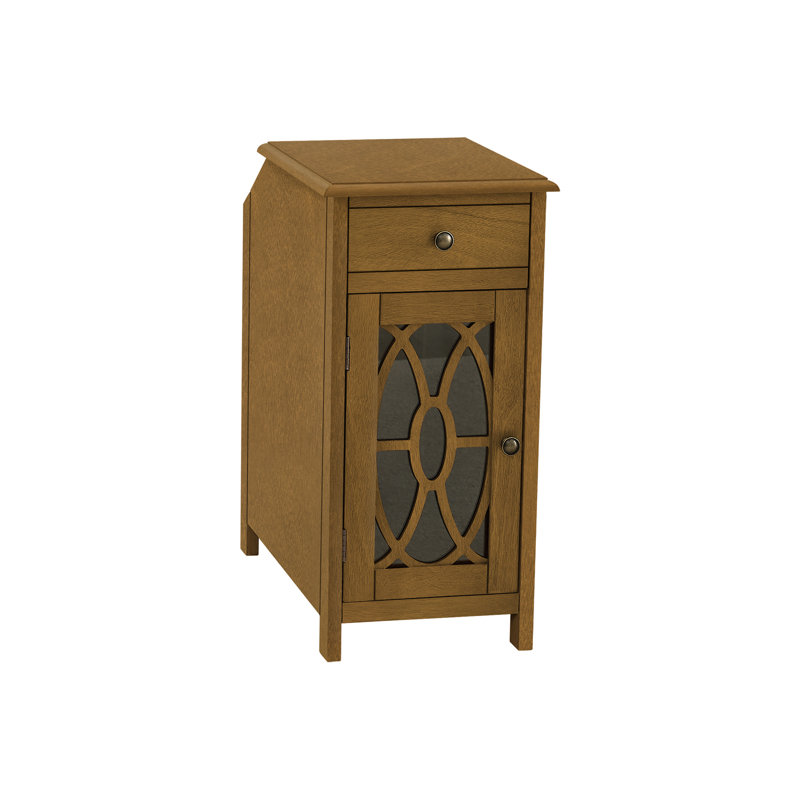 Table d'appoint, table d'appoint, table de bout, étroite, table de chevet, chambre à coucher, tiroir de rangement, lampe, placage brun