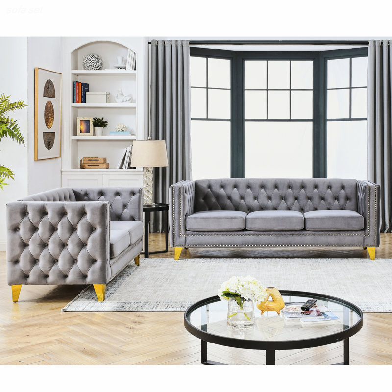 Canapé 3 places + 2 places., Velours gris velours