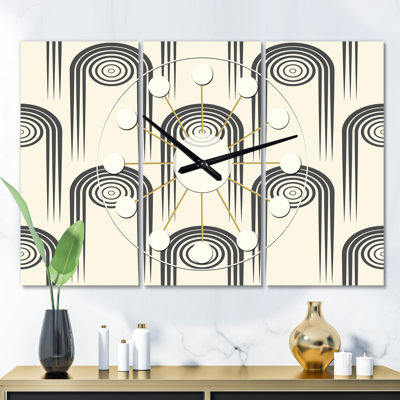 Très grande horloge murale légère incurvée de décoration géométrique Mid-Century