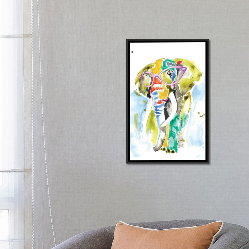«Smarty-Pants Elephant» par Jennifer Goldberger - impression sur toile tendue, H 26 po x l 18 po x P 1,5 po, Pas de tapis