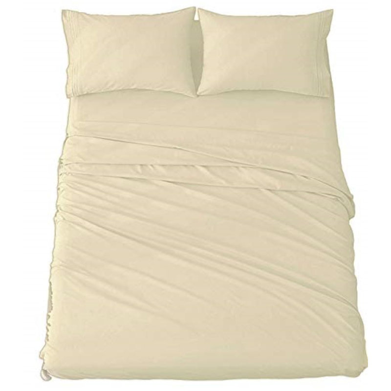 Ensemble de draps en micro-fibre, Ensemble de draps pour très grand lit + drap-hous, Ivoire perlé
