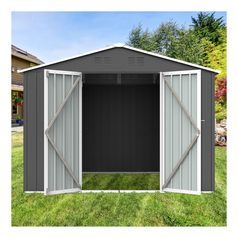 Metal Garden Sheds 6Ftx8ft Outdoor Storage Sheds Green+White, Green