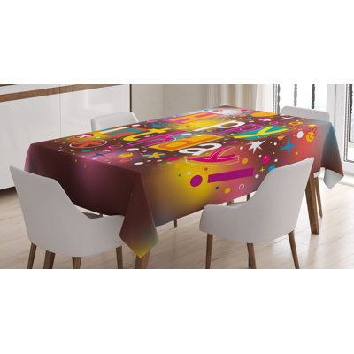 Birthday Colorful Fun Graphic Lettering with Stars Dots Daisies on a Blurred Background Tabletop