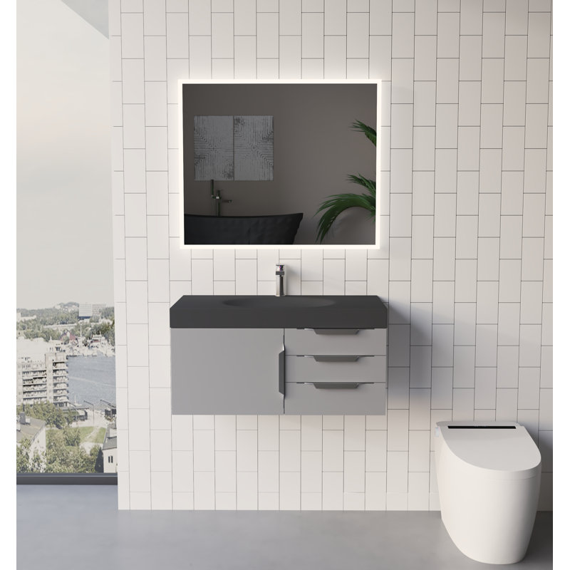 Ensemble de meuble-lavabo simple 36 po Genieva, Gris, Nickel brossé, Gris