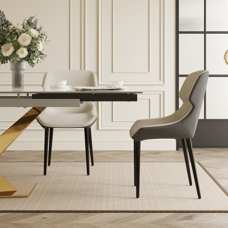 Modern Faux  Leather Upholstered Dining Chairs Wingback Side Chairs With Metal Legs, Beige, 2