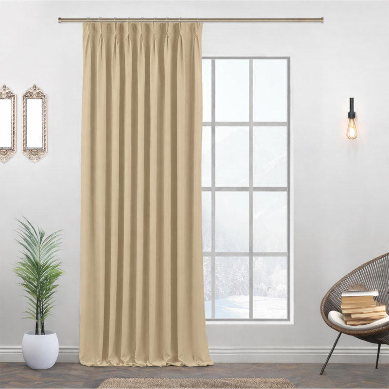 Aspire Homeware Polyester Room Darkening Pencil Pleat Single Panel Curtain for Noise Reduction and Light Blocking, Cream