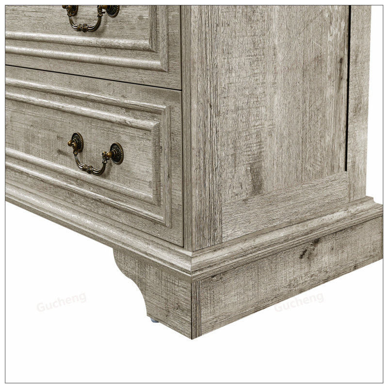 Commode à 5 tiroirs Farmhouse avec texture naturelle rustique, design rétro et espace de rangement spacieux pour la chambre à coucher et le salon