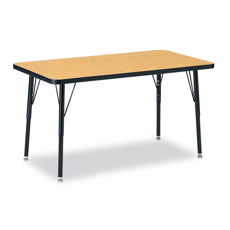 Oak and Black Adjustable Rectangle Activity Table with Steel Legs
