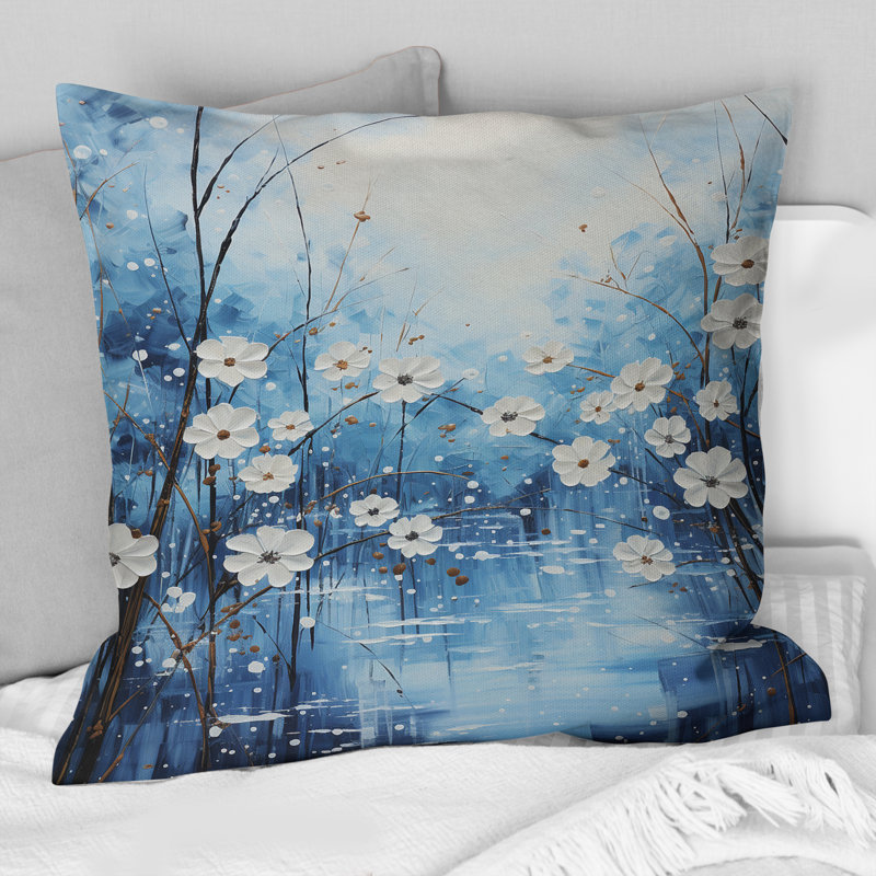 Coussin Winters Flowers Embrace Pointillism - Snow