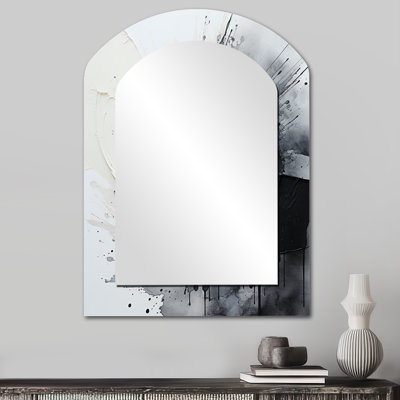 Noir et blanc Zen Spiral I - miroir mural asymétrique abstrait à spirales abstraites