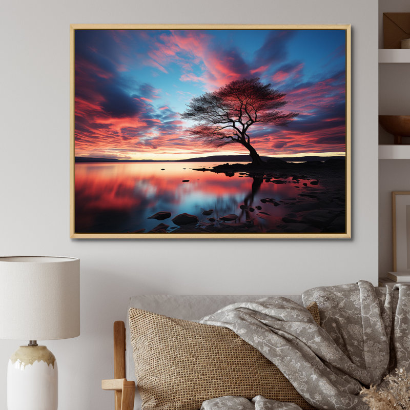 Symphonie bleue et bleue sur toile, Cadre naturel flottant, H 34 po x l 44 po x P 1,5 po