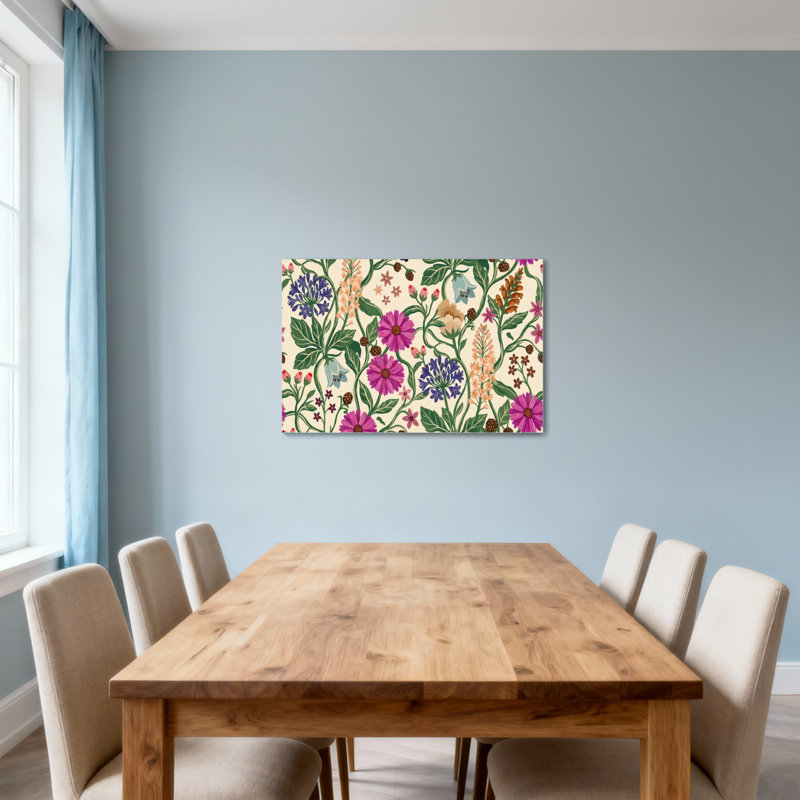 Motif floral de plantes et de fleurs aux couleurs vives et aux feuilles vertes, H 20 po x l 30 po