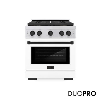 ZLINE Autograph Edition 30 in. 4.2 cu. ft. Paramount Gas Range W/ 4 Burner DuoPro Cooktop and Convection Gas Oven in Stainless Steel W/ White Matte Door and Matte Black Accents