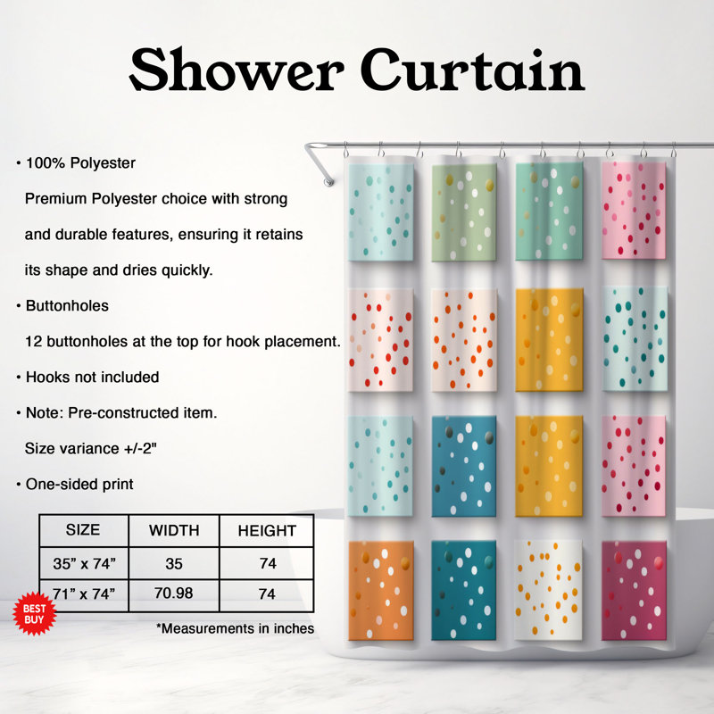 Rideau de douche Spots Design - Premium, H 74 po x l 71 po