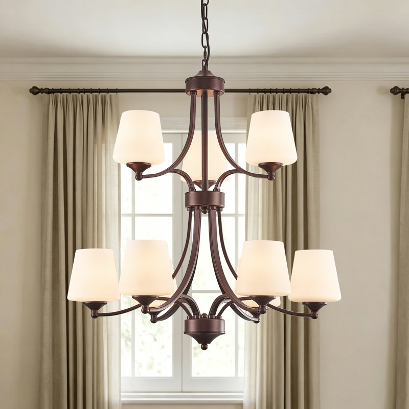 9-Light Steel Dimmable Tiered Chandelier