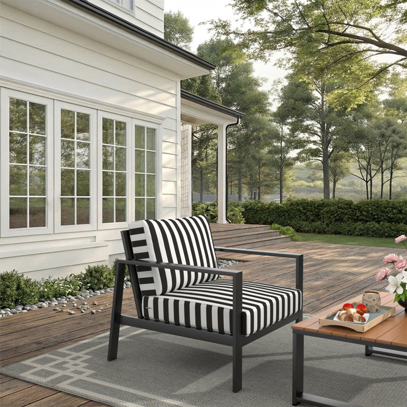 Wayfair Custom Outdoor Deep Seating Cushion With Sunbrella Fabric, Cabana Classic Black Stripe Sunbrella®, 24" x 24"