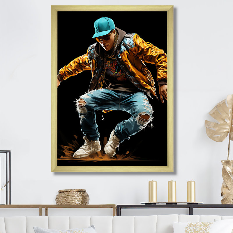 Urban Rhythms Breakdance Evolution I - art mural de danse, Cadre doré simple, H 32 po x l 16 po x P 1 po