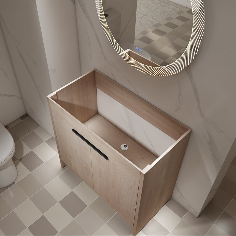 Base de meuble-lavabo autoportant 36 po avec deux portes à fermeture douce, Chêne clair uni