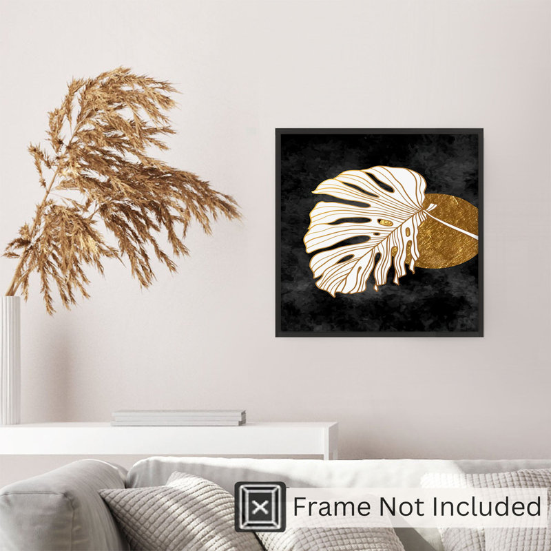 «Botanical Monstera» en noir et or, reproduction d'art non encadrée, H 12 po x l 12 po