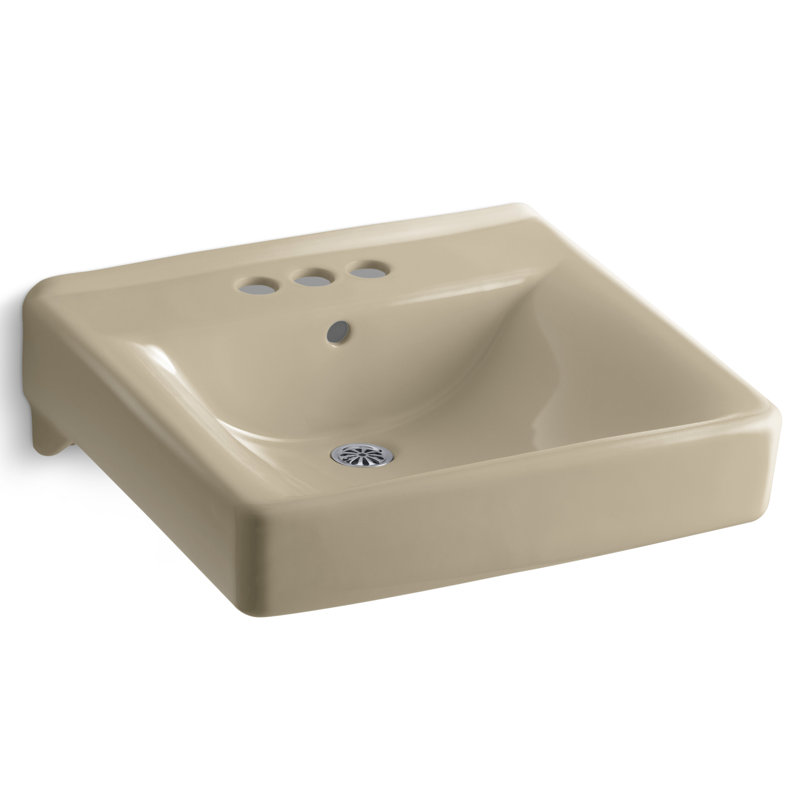 Soho Ceramic 20" Wall Mount Bathroom Sink with Overflow, Mexican Sand, 4" Centers