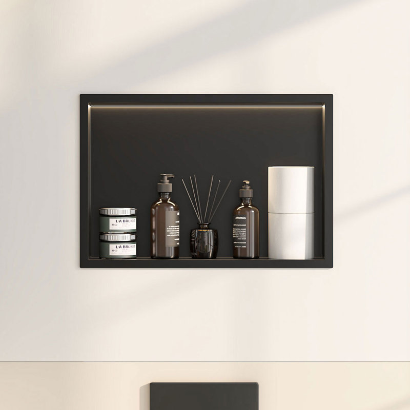 Étagère murale en niche 13 po x 18,7 po avec lumière DEL COB, Acier Inoxydable