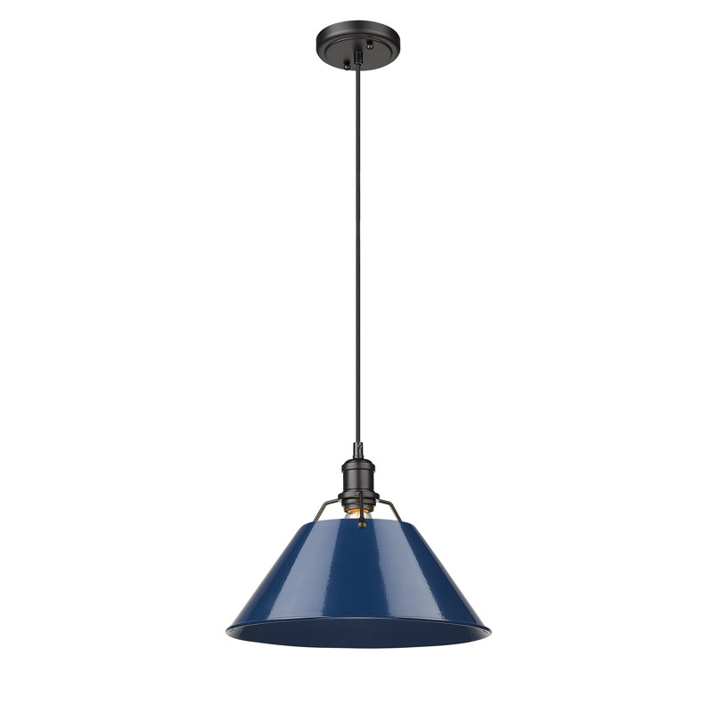 Luminaire suspendu conique à 1 lumière Weatherford, H 131,5 po x l 14 po x P 14 po, Bleu marine mat, Noir mat