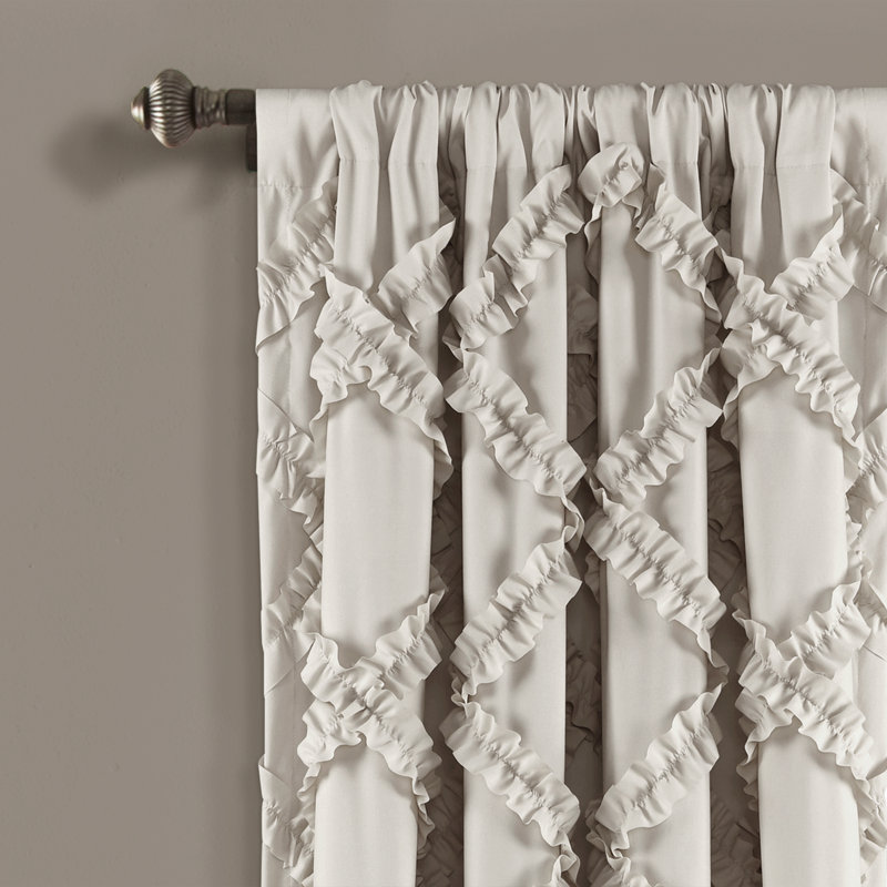 Neutral Polyester Ruffle Diamond Light-Filtering Curtain Panels, 84" x 54"