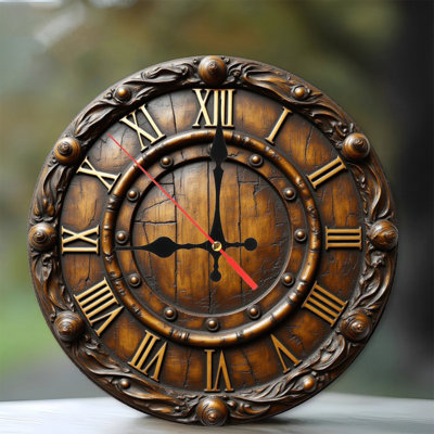 Horloge murale 10 po en MDF rond avec mouvement à quartz silencieux et crochet sans perceuse (piles AA non incluses)