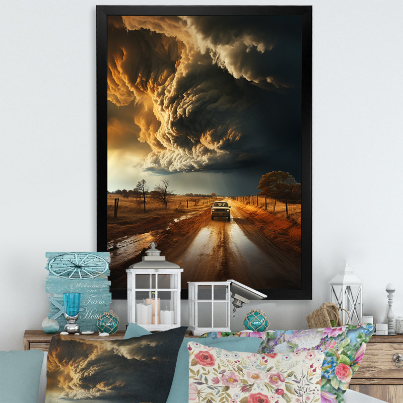 Baidland " Storm Raging Vortex I ", 20" H x 12" W x 1" D, Black Picture Framed