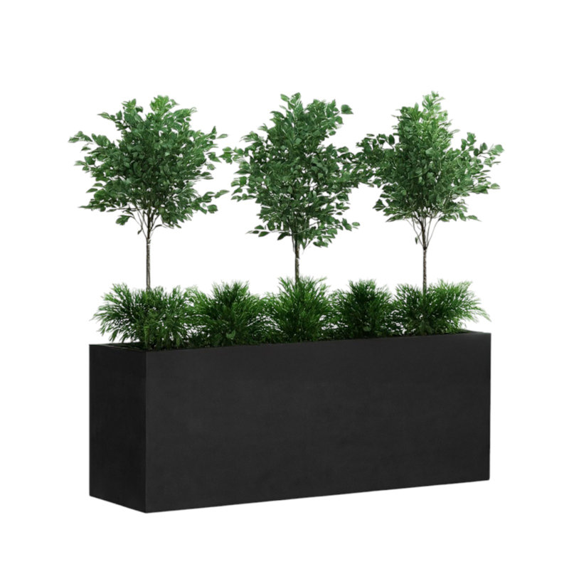 Pot à fleurs rectangulaire moderne en fibre de verre, H 18 po x l 47 po x P 18 po, Noir, noir, noir, noir