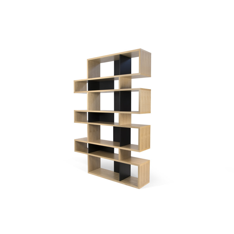 Shella 220cm H x 156cm W Geometric Bookcase, Oak Veneer / Black Matt