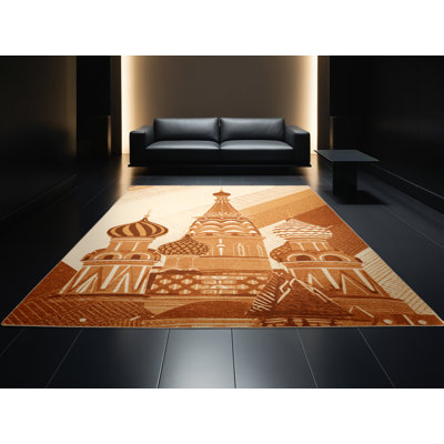 Tapis géométrique beige moderne lavable à la machine Cathédrale Saint-Basile paret