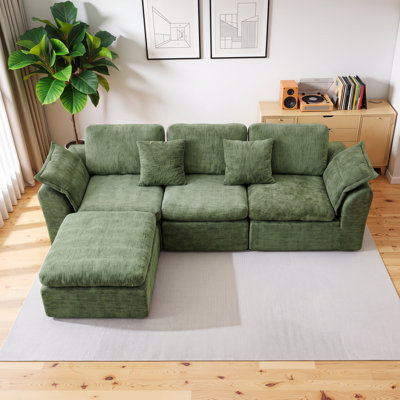 Canapé d'angle modulaire infonuagique avec pouf amovible, canapé moderne 4 places en forme de L avec assise profonde, idéal pour le salon, la chambre ou un appartement.