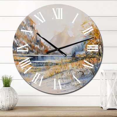 Winter Landscape with Mountain Lake - Traditional Wall Clock