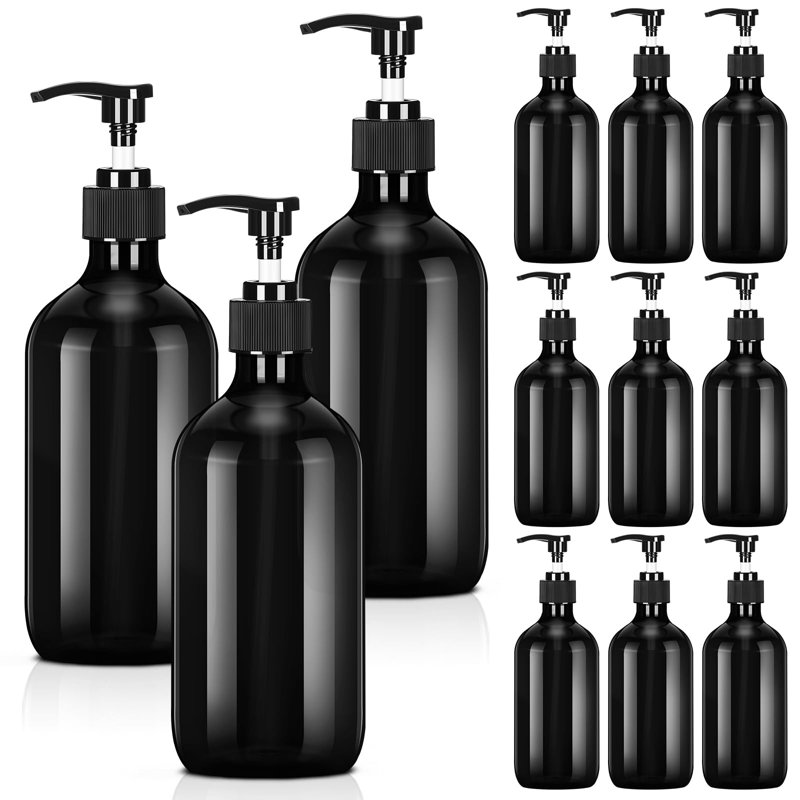 Paquet de 12 bouteilles de plastique ambrées pour distributeur de savon vide, shampooing réutilisable pour désinfectant pour les mains, savon, lotion pour le corps, revitalisant pour le corps, salle de bain (16,9 oz)