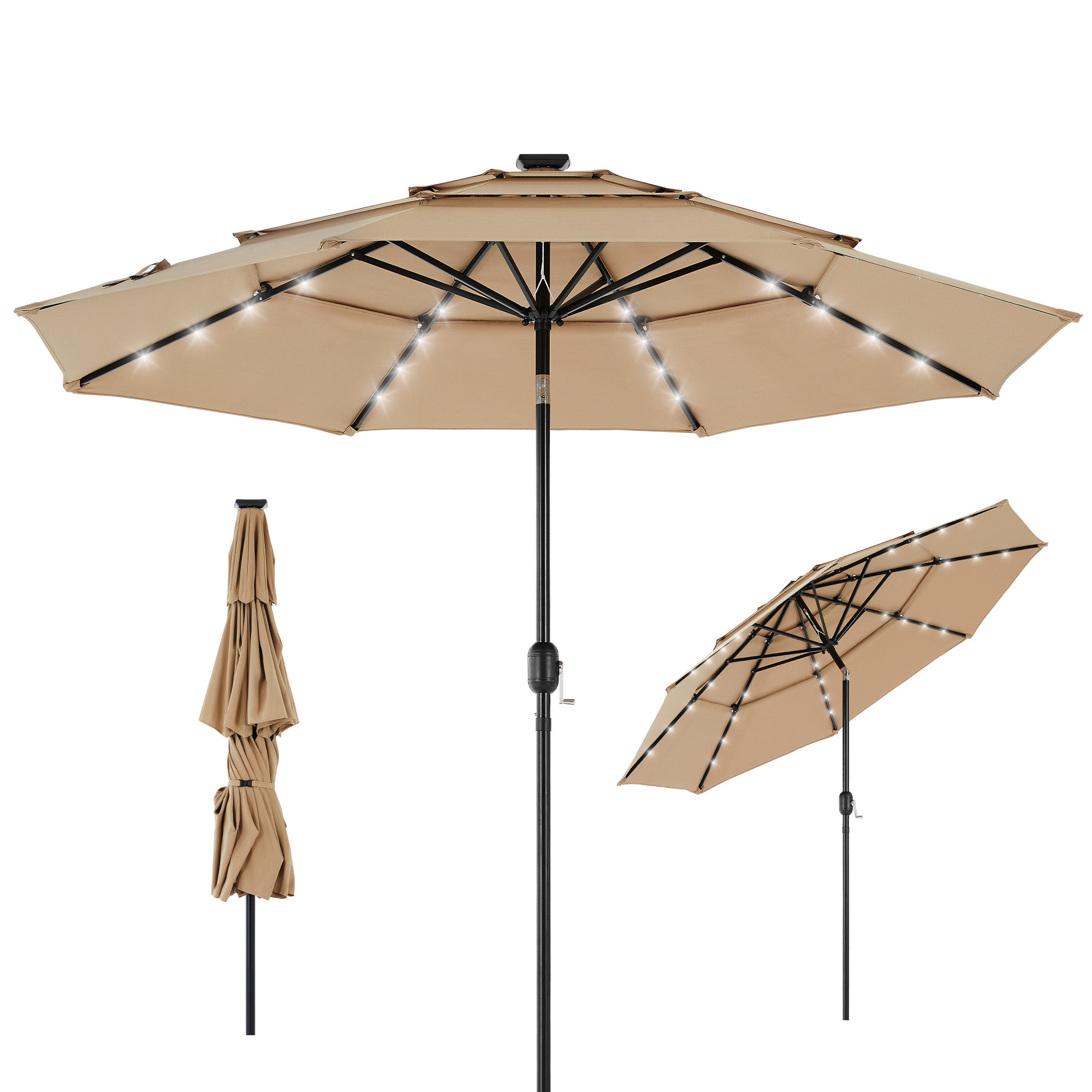 Arlmont & Co. 3-Tier Solar Outdoor Patio Umbrella & Reviews | Wayfair