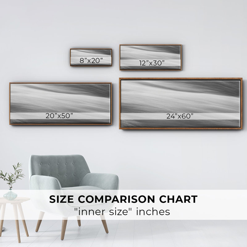Black & White Water Panel VI- Framed Canvas, 12" H x 30" W