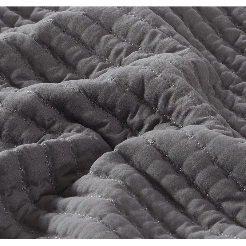 Gray Microfiber Queen Quilt Set with Waffle Design