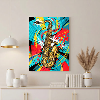 «Gallery Wrap», art mural sur toile pour le salon, la chambre à coucher, le bureau ou le vestibule - décoration murale décorative avec art de saxophone