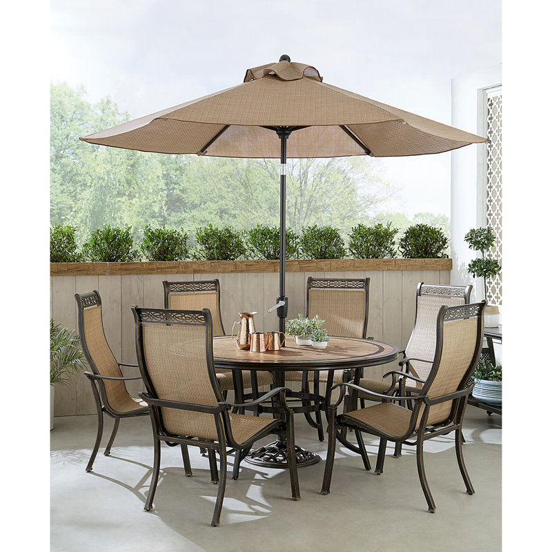 Elegant Monaco 6-Person Round Outdoor Dining Set with Golden-Bronze Finish