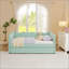 Lit de jour en vichy douillet avec couchette, canapé-lit simple, aucun sommier nécessaire, port USB, forme de vague adorable, tissu en lin-1904199093