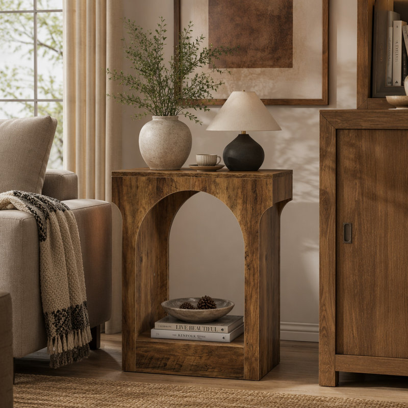 Table de bout étroite, table d'appoint à 2 niveaux avec espace de rangement