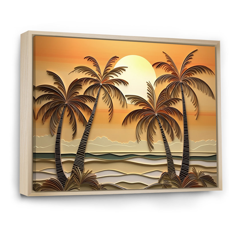 Golden Sunrise Palm Trees II, H 16 po x l 32 po x P 1 po, Cadre naturel flottant