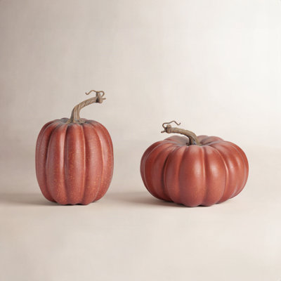 Rustic Ribbed Decorative Pumpkins (Set of 2)