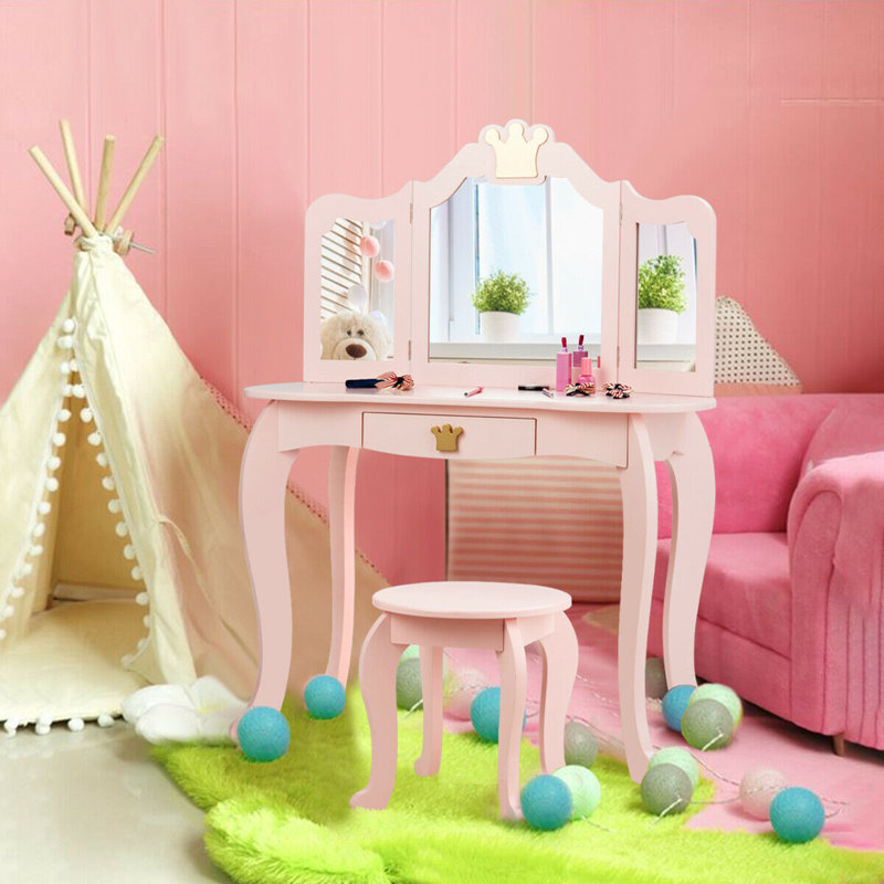 Midway Kids Vanity Set with Mirror, Pink