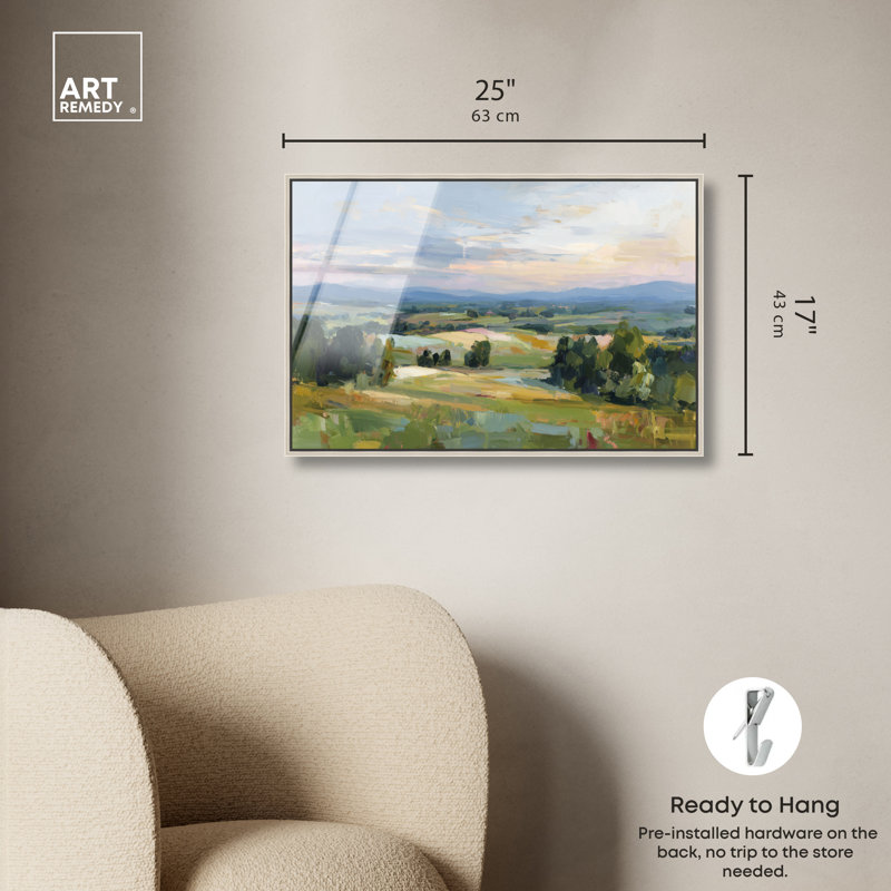 «Sunset Vista II», reproduction d'art acrylique encadrée par sauge par Art Remedy, cadre argenté, 24 x 16, H 17 po x l 25 po